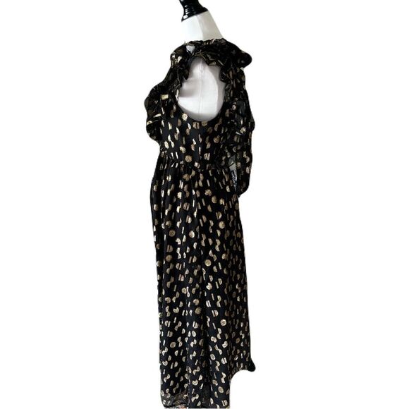Madewell Black and Gold Clip Dot Midi Dress, NWOT, Size 4. - Picture 3 of 9